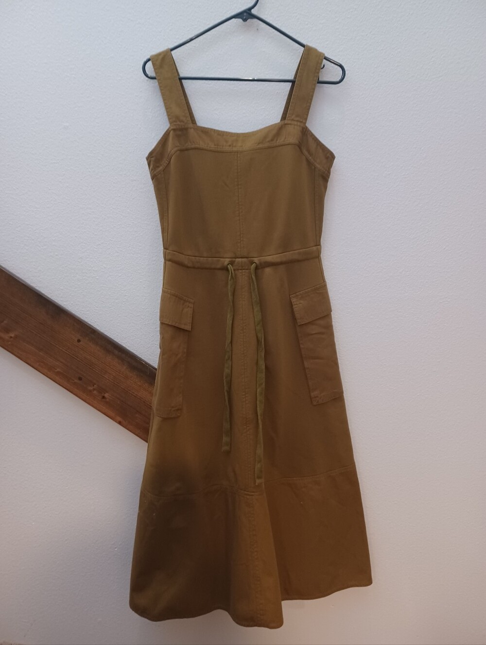ME+EM Olive Green Utility Midi Dress with Waist Tie